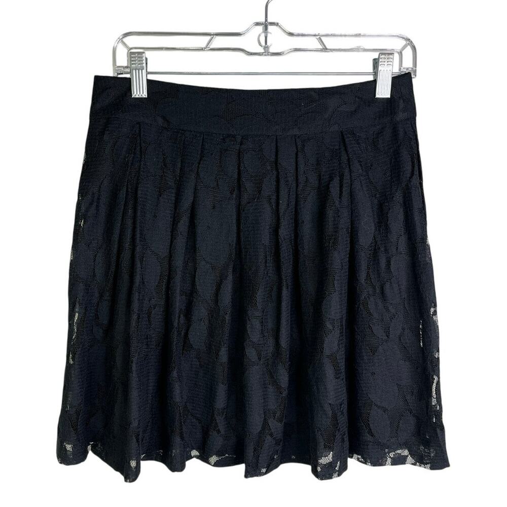 Loft Skirt Womens 4P‎ Black Pleated Laced Overlay Tennis Style Back Zip Flirty